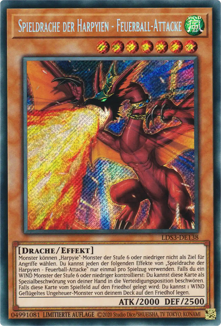 Spieldrache der Harpyien - Feuerball-Attacke Yu-Gi-Oh! Karte LDS3-DE138 Secret Rare