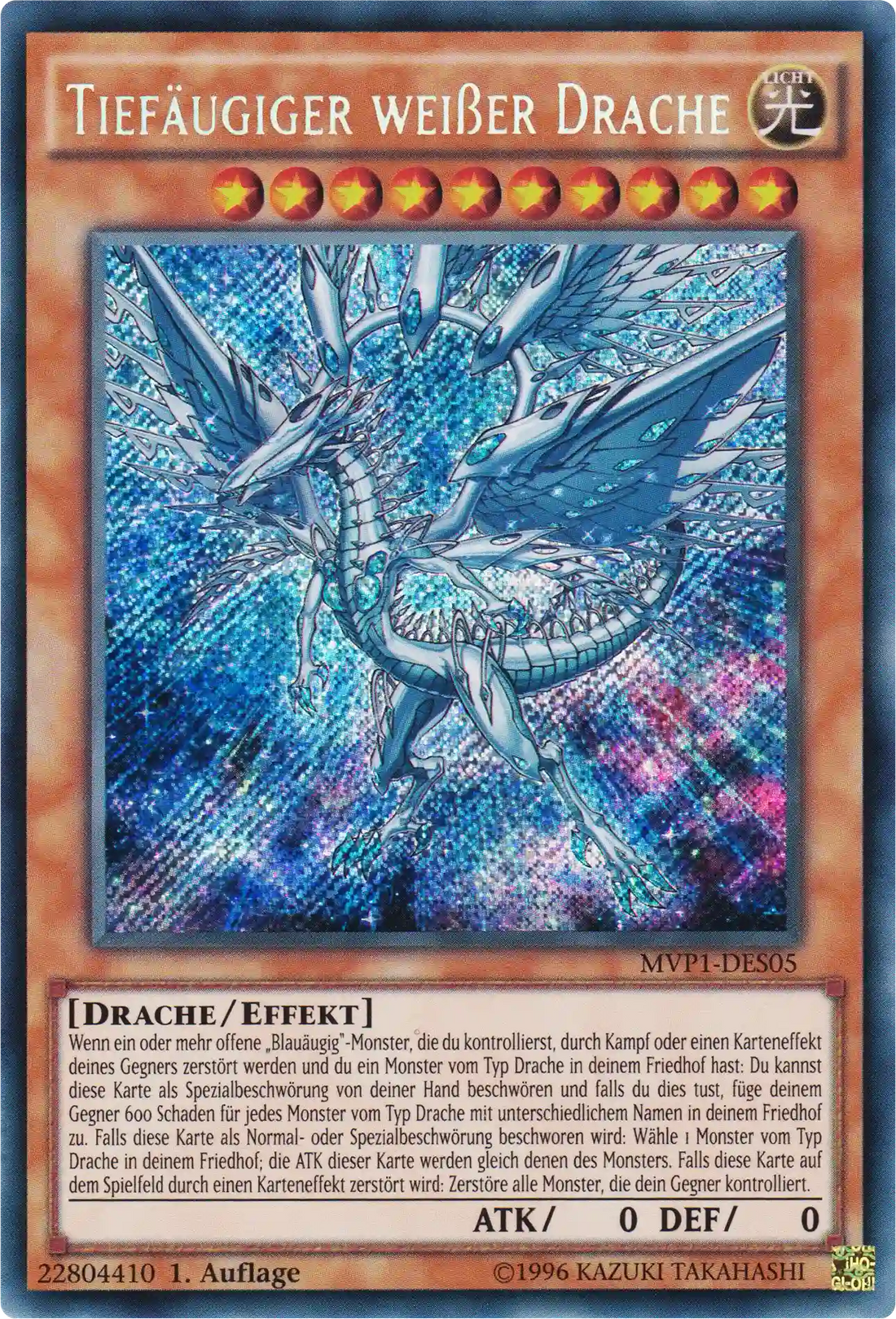 Tiefäugiger weißer Drache Yu-Gi-Oh! Karte MVP1-DES05 Secret Rare