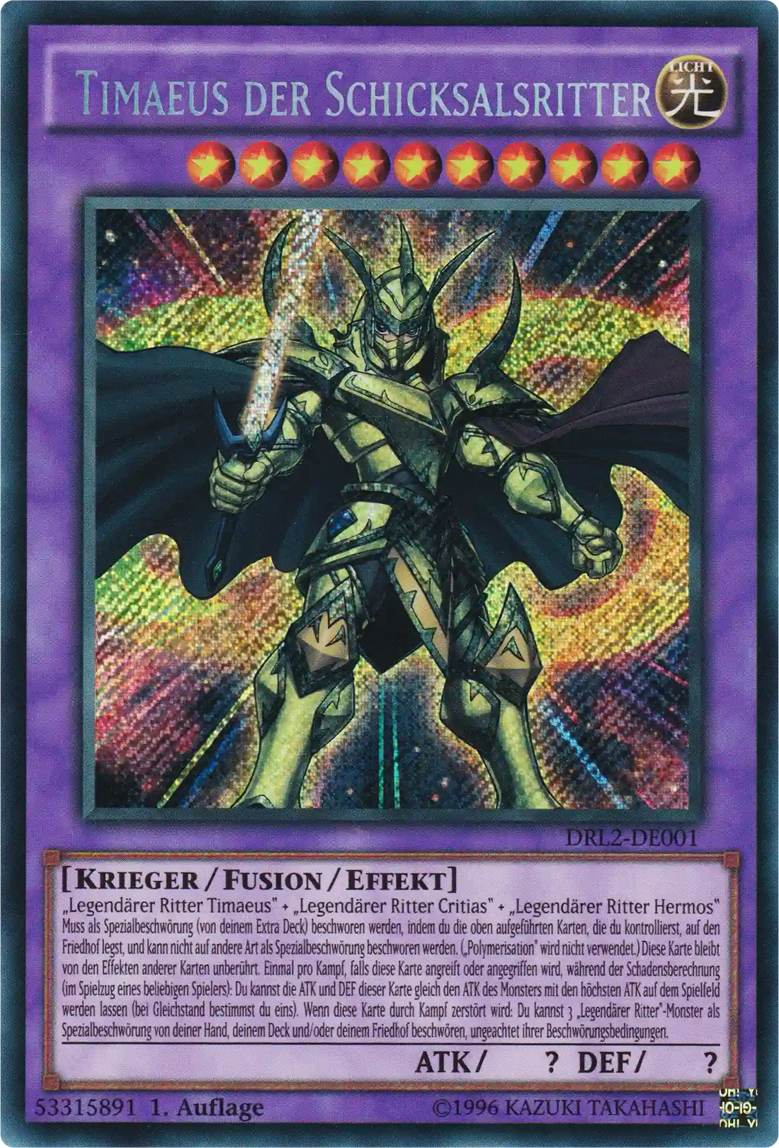 Timaeus der Schicksalsritter Yu-Gi-Oh! Karte DRL2-DE001 Secret Rare