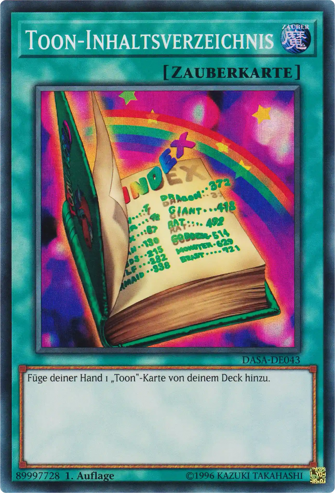 Toon-Inhaltsverzeichnis Yu-Gi-Oh! Karte DASA-DE043 Super Rare