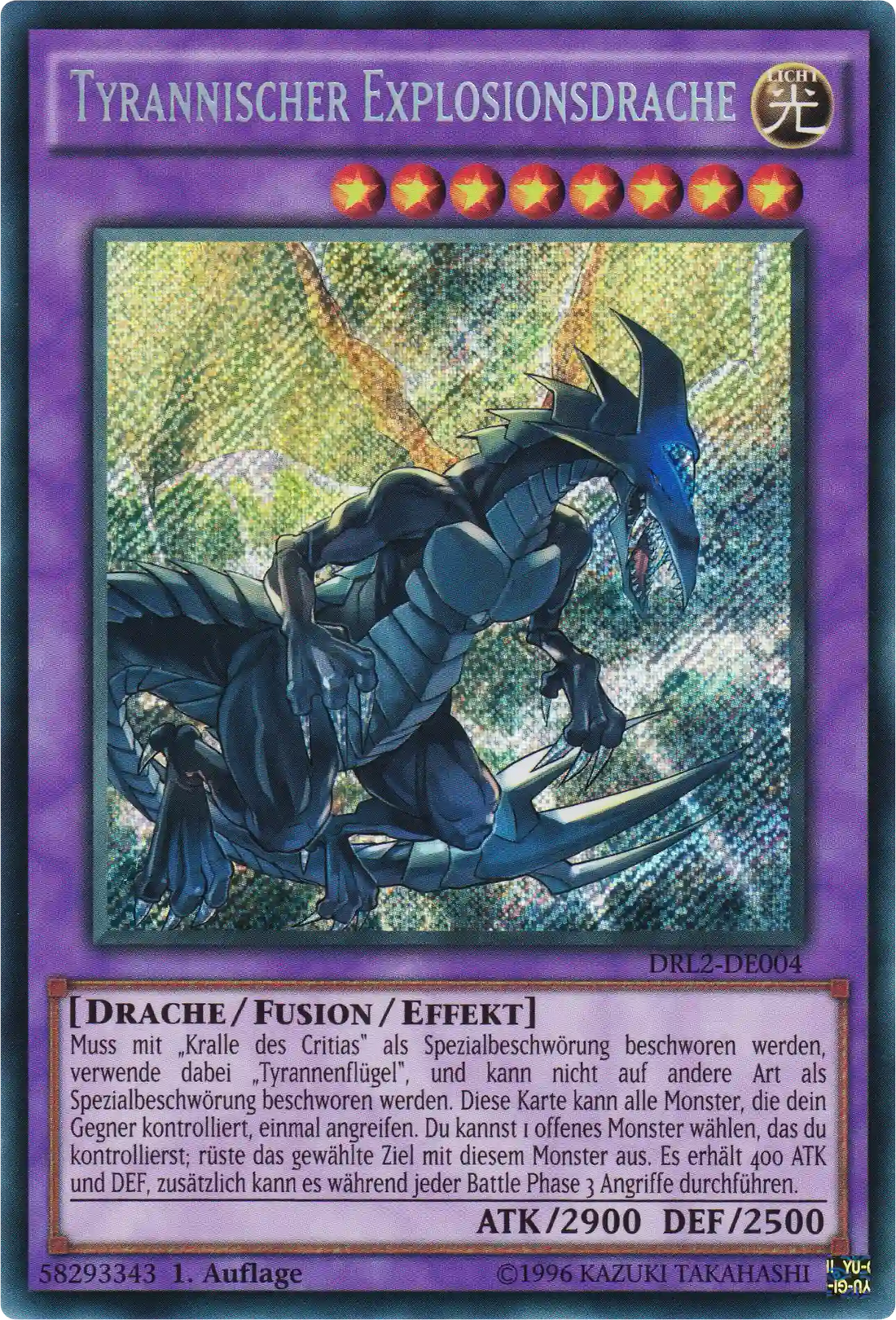 Tyrannischer Explosionsdrache Yu-Gi-Oh! Karte DRL2-DE004 Secret Rare