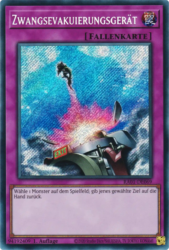Zwangsevakuierungsgerät Yu-Gi-Oh! Karte RA01-DE069 Secret Rare